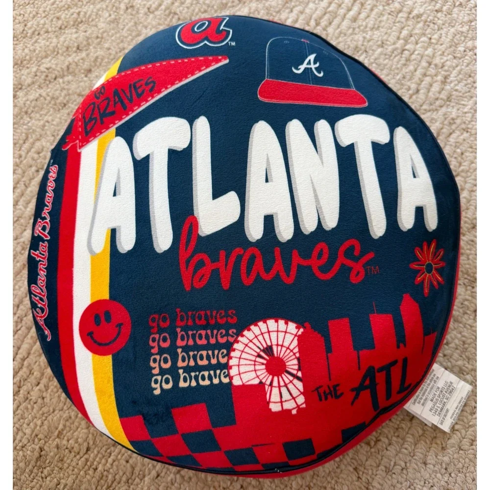 Atlanta Braves MLB Squish Me Super Soft Plush Round Pillow Navy Blue Red ATL